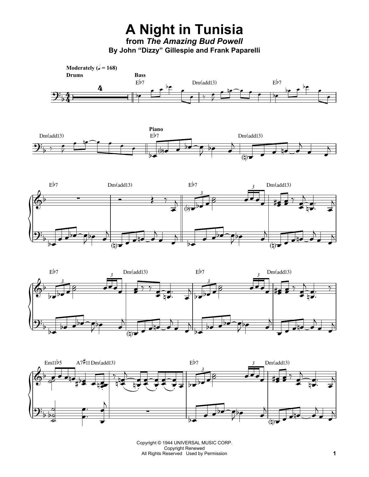 Download Bud Powell A Night In Tunisia Sheet Music and learn how to play Piano Transcription PDF digital score in minutes