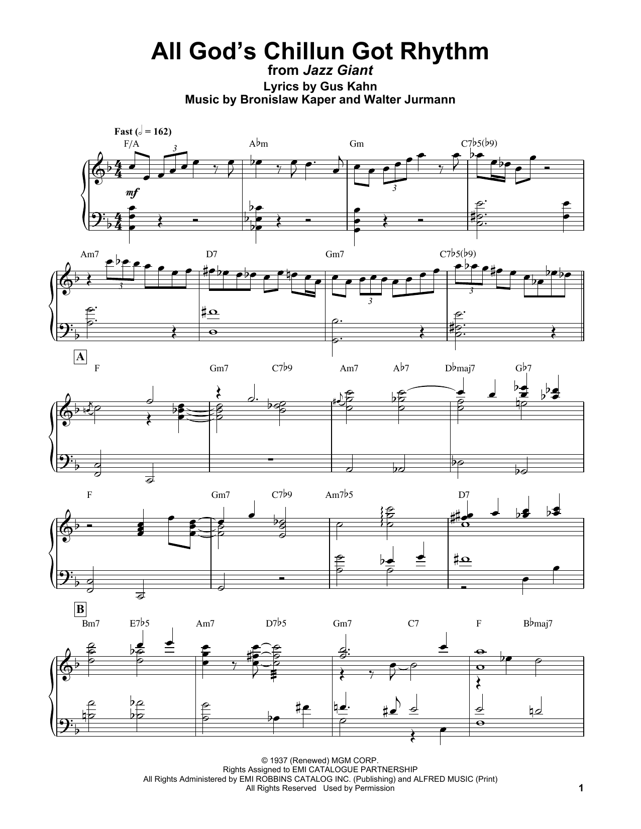 Download Bud Powell All God's Chillun Got Rhythm Sheet Music and learn how to play Piano Transcription PDF digital score in minutes