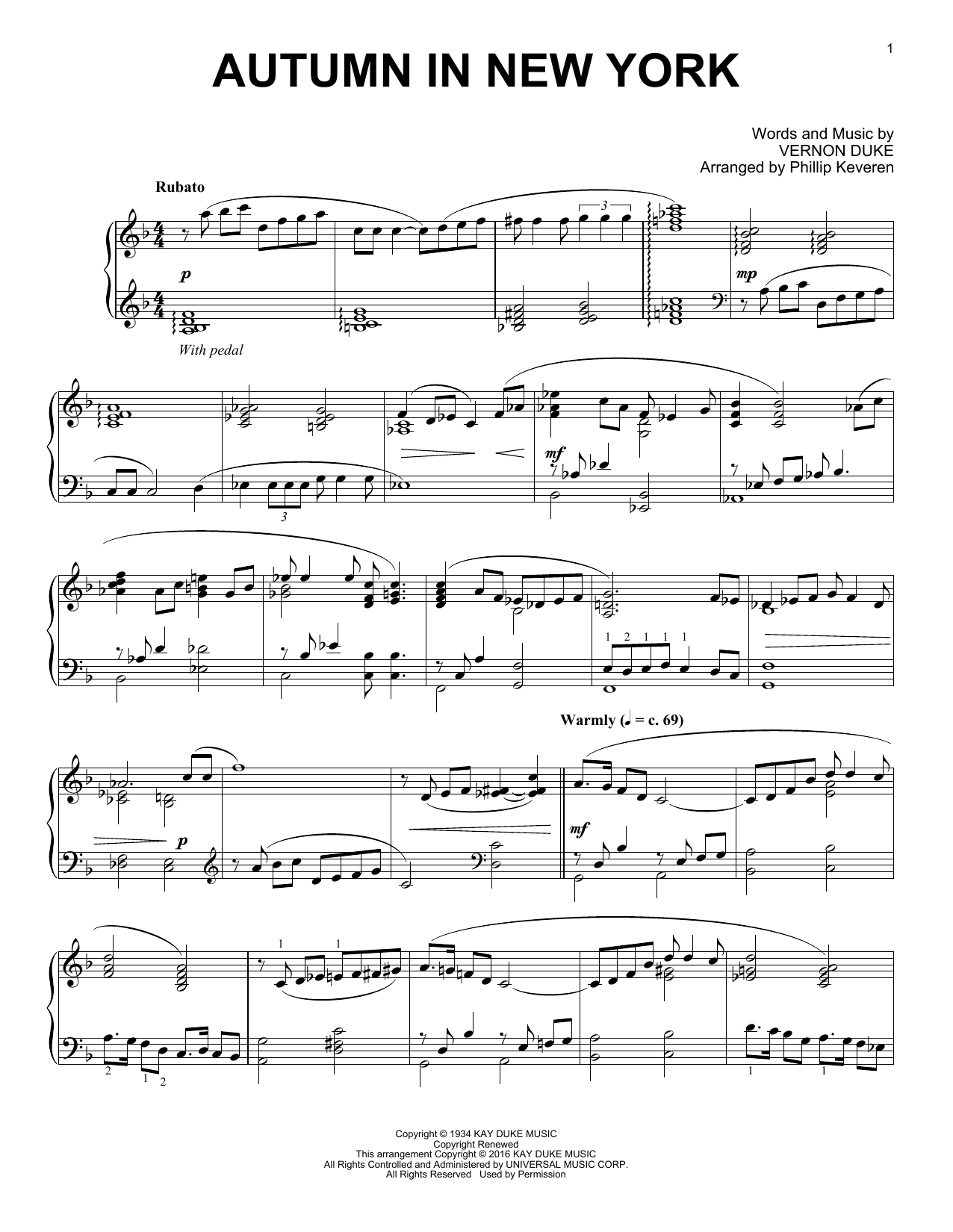 Download Phillip Keveren Autumn In New York Sheet Music and learn how to play Piano PDF digital score in minutes