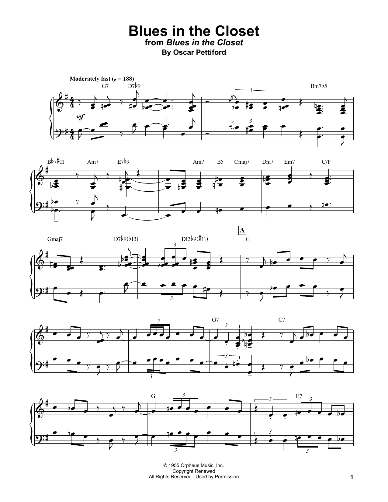 Download Bud Powell Blues In The Closet Sheet Music and learn how to play Piano Transcription PDF digital score in minutes