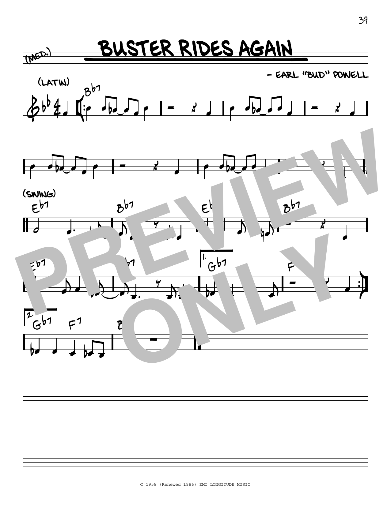 Download Bud Powell Buster Rides Again Sheet Music and learn how to play Real Book - Melody & Chords - C Instruments PDF digital score in minutes