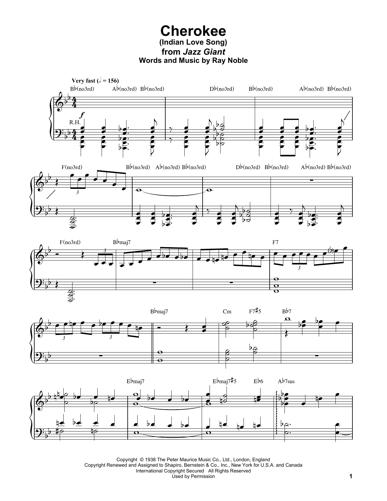 Download Bud Powell Cherokee (Indian Love Song) Sheet Music and learn how to play Piano Transcription PDF digital score in minutes