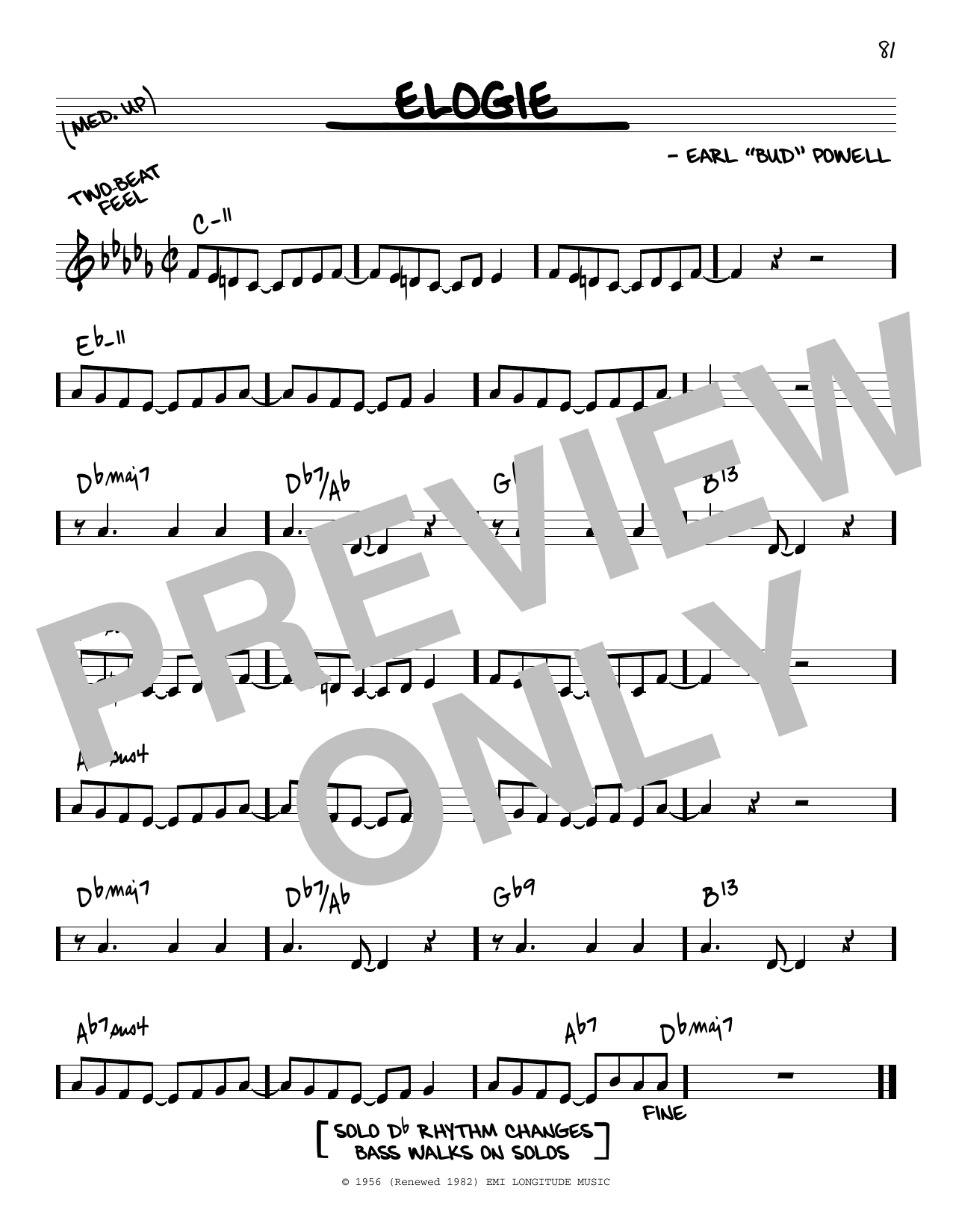 Download Bud Powell Elogie Sheet Music and learn how to play Piano Transcription PDF digital score in minutes