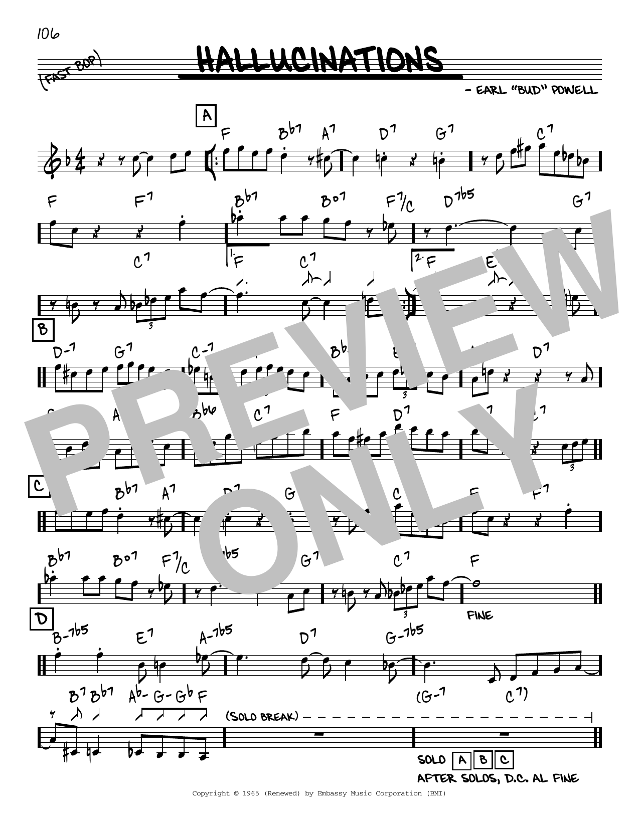 Download Bud Powell Hallucinations Sheet Music and learn how to play Piano PDF digital score in minutes