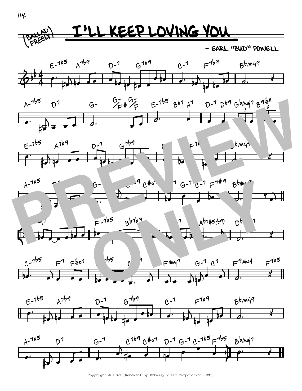 Download Bud Powell I'll Keep Loving You Sheet Music and learn how to play Real Book – Melody & Chords PDF digital score in minutes