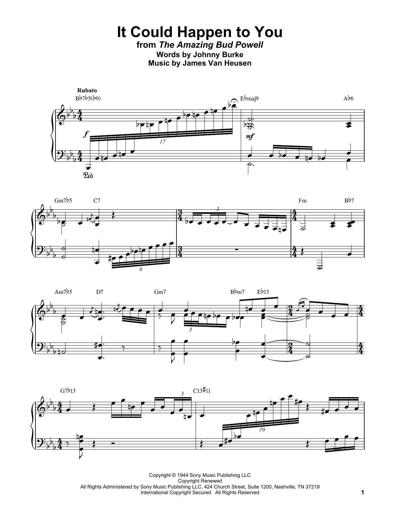 Download Bud Powell It Could Happen To You Sheet Music and learn how to play Piano Transcription PDF digital score in minutes