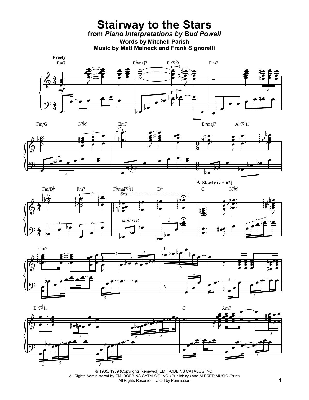 Download Bud Powell Stairway To The Stars Sheet Music and learn how to play Piano Transcription PDF digital score in minutes