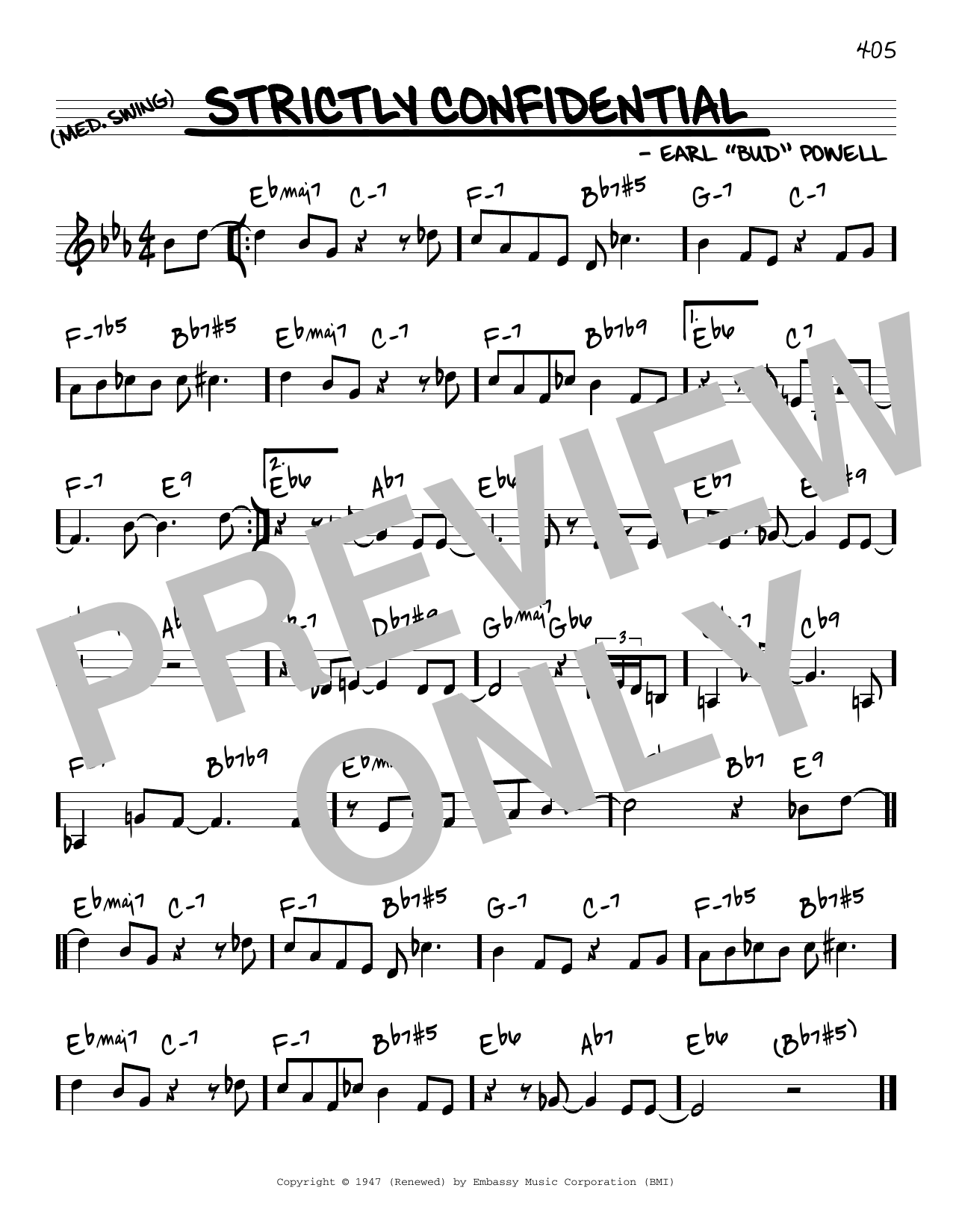 Download Bud Powell Strictly Confidential Sheet Music and learn how to play Real Book – Melody & Chords PDF digital score in minutes