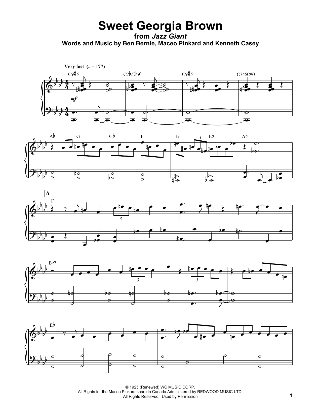 Download Bud Powell Sweet Georgia Brown Sheet Music and learn how to play Piano Transcription PDF digital score in minutes