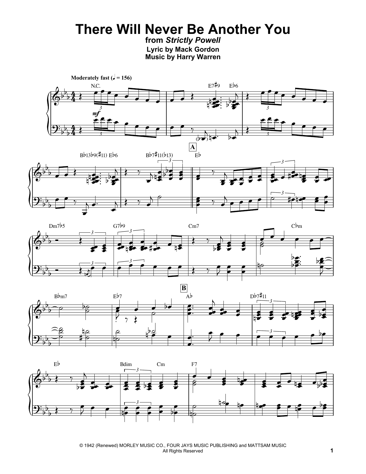 Download Bud Powell There Will Never Be Another You Sheet Music and learn how to play Piano Transcription PDF digital score in minutes