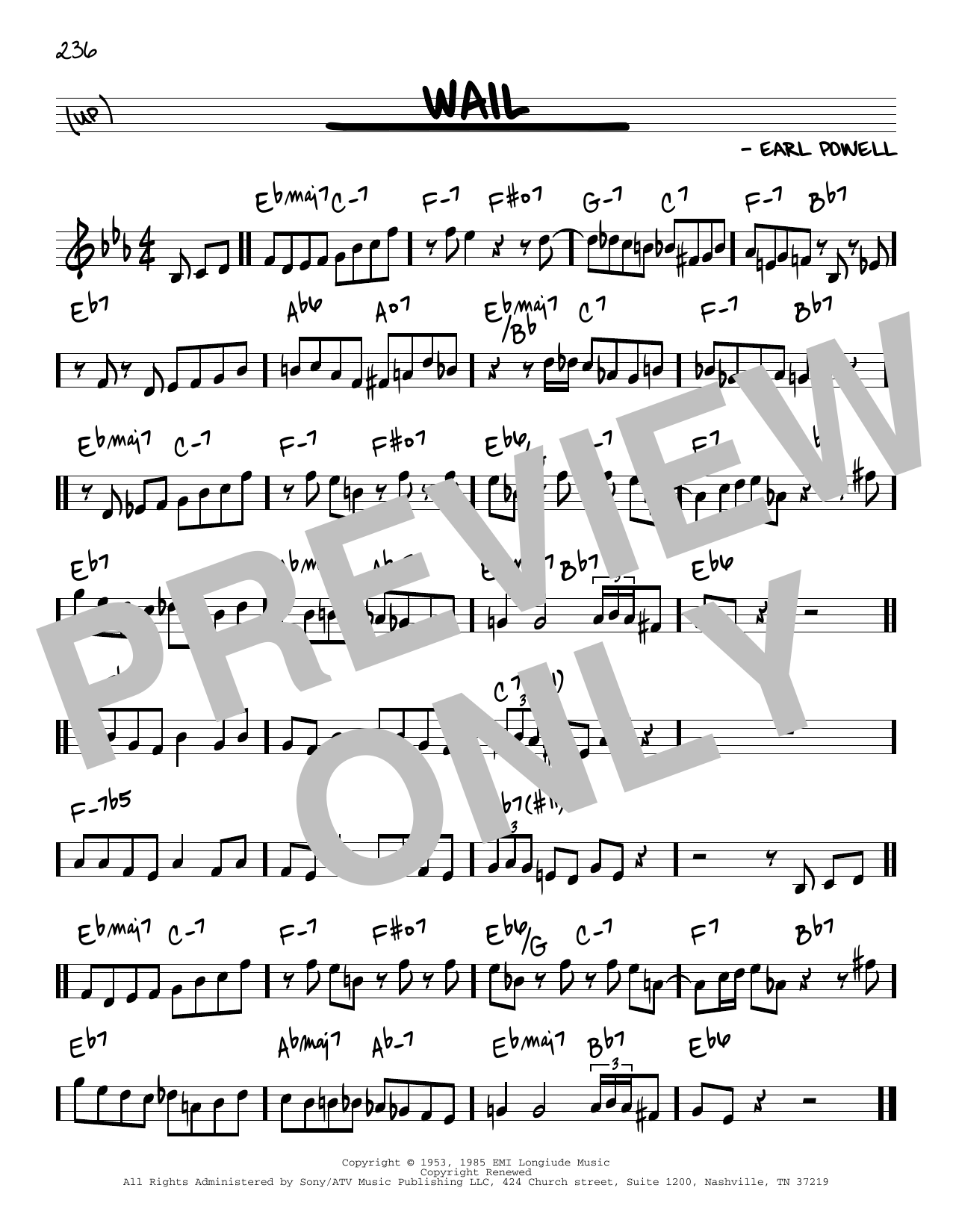 Download Bud Powell Wail Sheet Music and learn how to play Real Book - Melody & Chords - C Instruments PDF digital score in minutes
