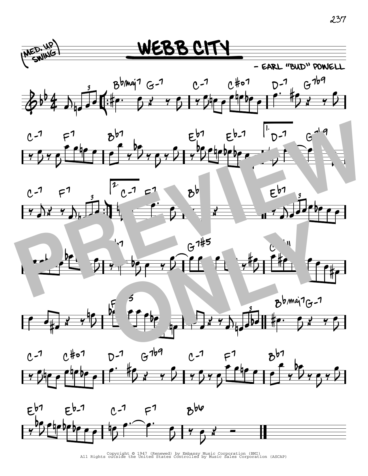 Download Bud Powell Webb City Sheet Music and learn how to play Real Book - Melody & Chords - C Instruments PDF digital score in minutes