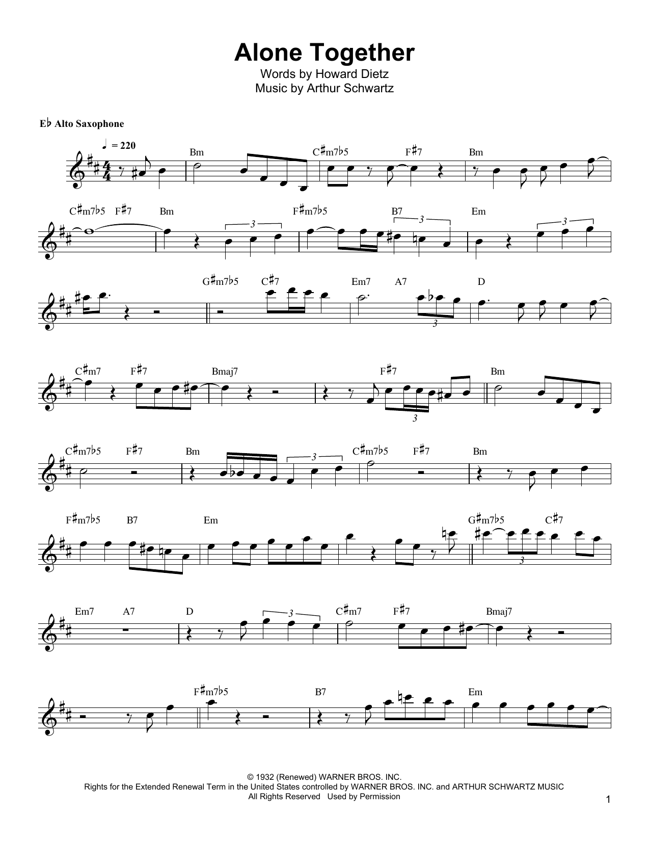 Download Bud Shank Alone Together Sheet Music and learn how to play Alto Sax Transcription PDF digital score in minutes