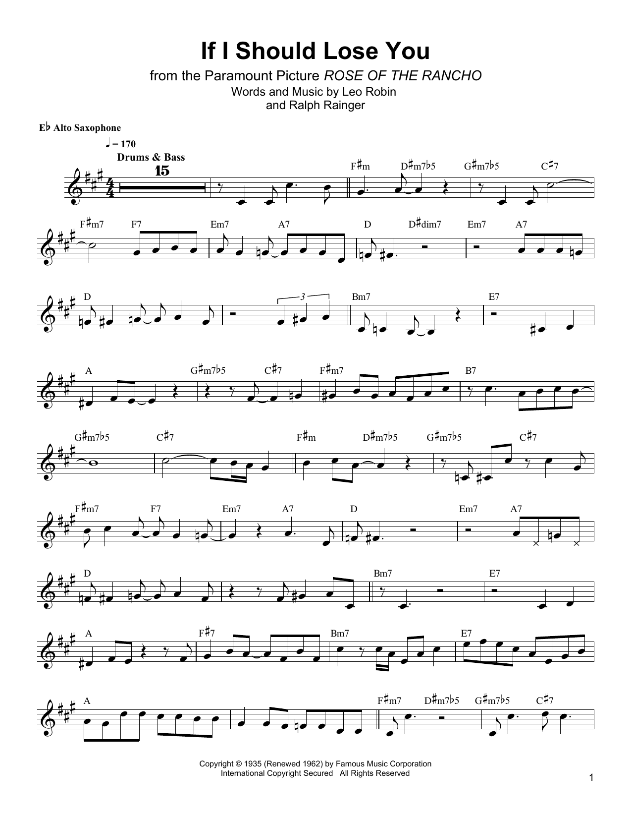 Download Bud Shank If I Should Lose You Sheet Music and learn how to play Alto Sax Transcription PDF digital score in minutes