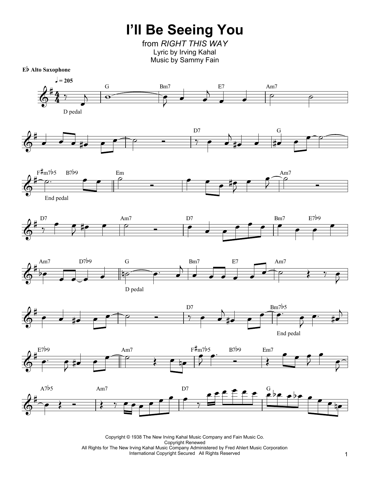 Download Bud Shank I'll Be Seeing You Sheet Music and learn how to play Alto Sax Transcription PDF digital score in minutes