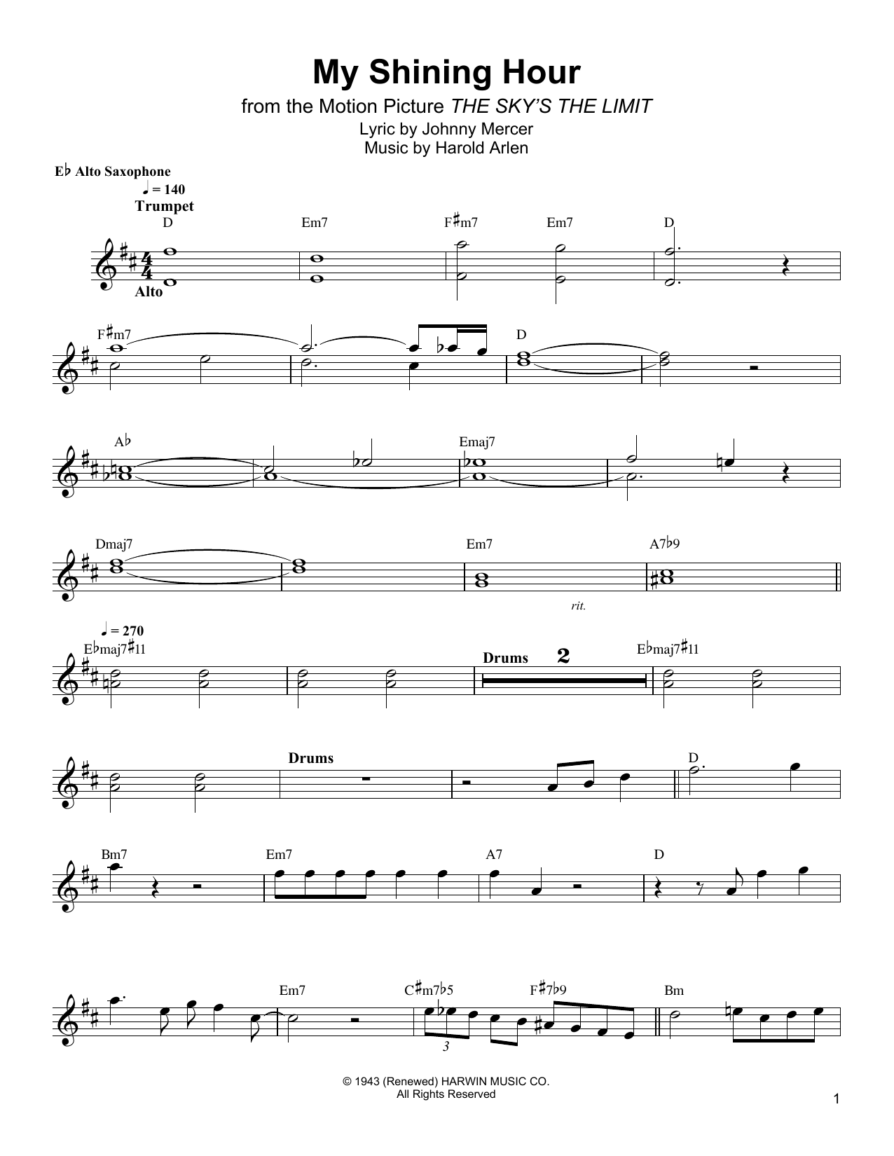 Download Bud Shank My Shining Hour Sheet Music and learn how to play Alto Sax Transcription PDF digital score in minutes