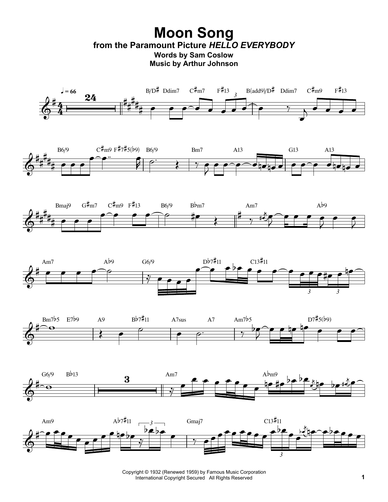 Download Buddy DeFranco Moon Song Sheet Music and learn how to play Clarinet Transcription PDF digital score in minutes