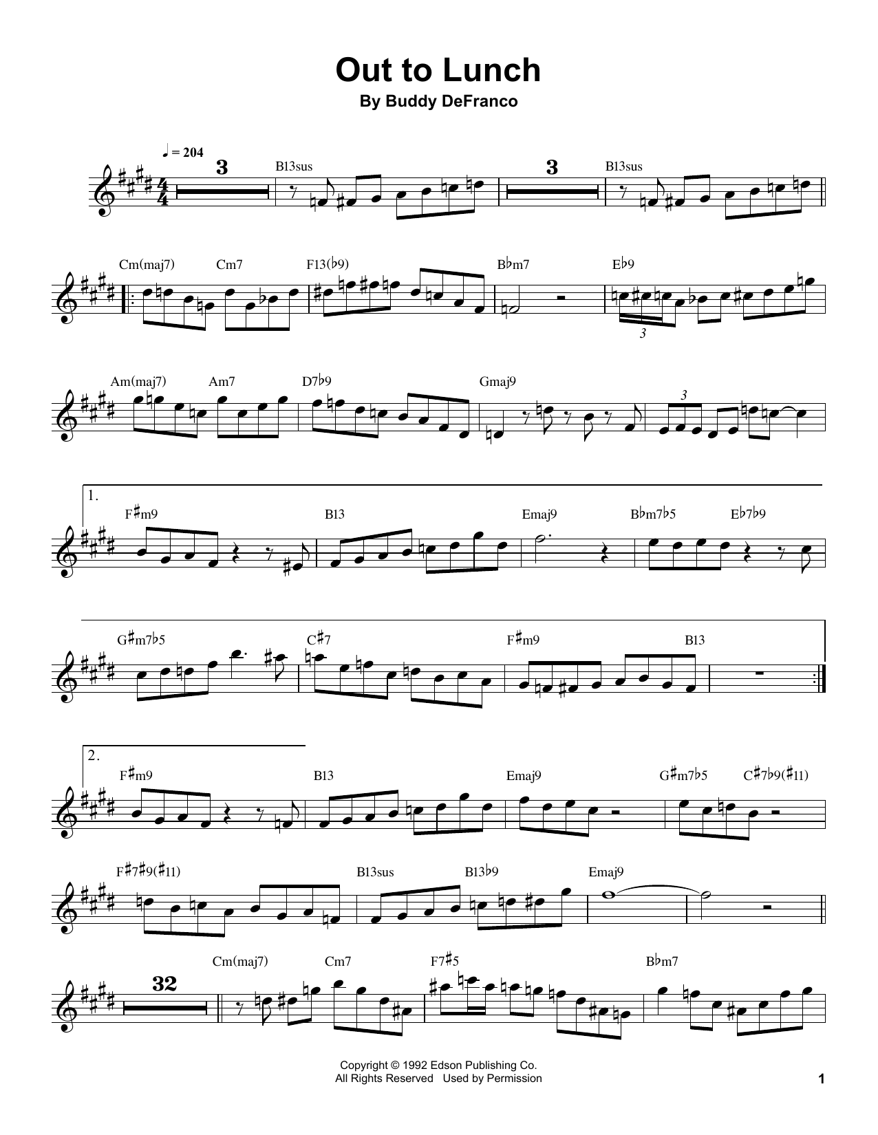 Download Buddy DeFranco Out To Lunch Sheet Music and learn how to play Clarinet Transcription PDF digital score in minutes