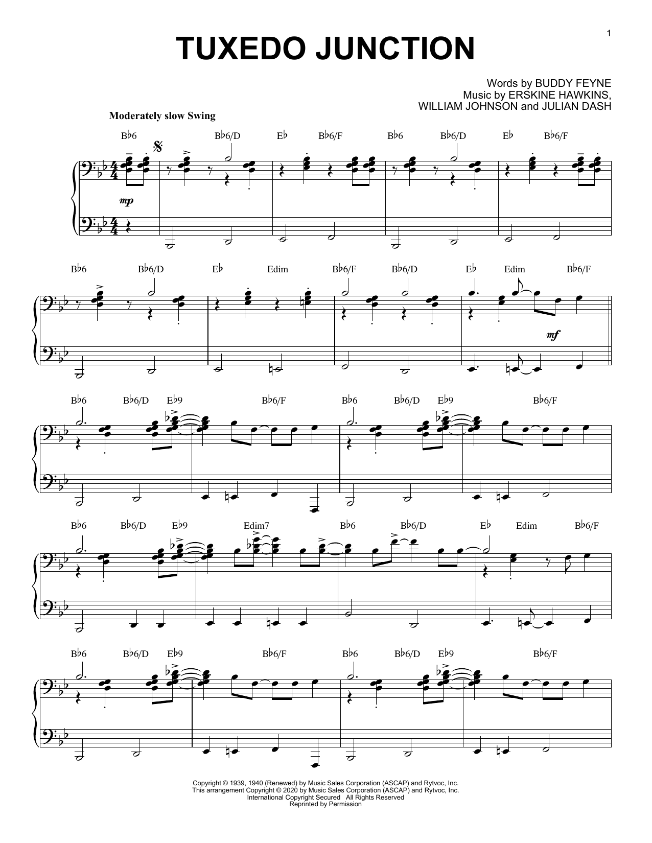 Download Buddy Feyne Tuxedo Junction [Jazz version] (arr. Brent Edstrom) Sheet Music and learn how to play Piano Solo PDF digital score in minutes