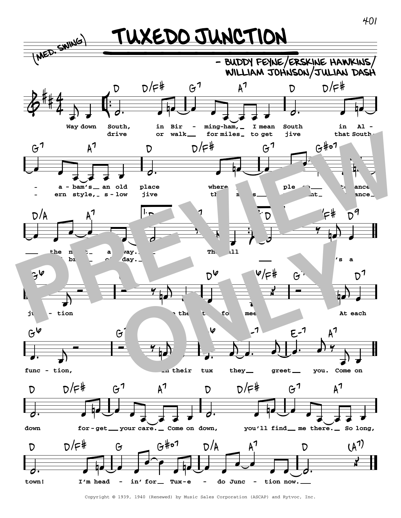 Download Buddy Feyne Tuxedo Junction (Low Voice) Sheet Music and learn how to play Real Book – Melody, Lyrics & Chords PDF digital score in minutes