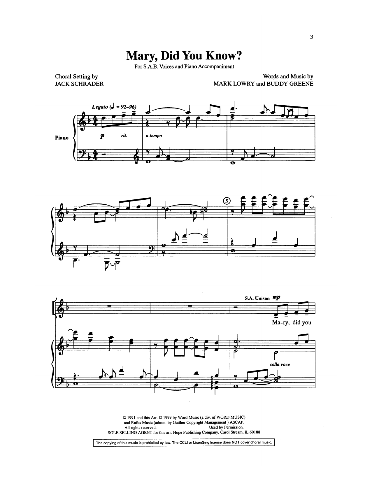 Download Buddy Greene Mary, Did You Know? (arr. Jack Schrader) Sheet Music and learn how to play SSA Choir PDF digital score in minutes