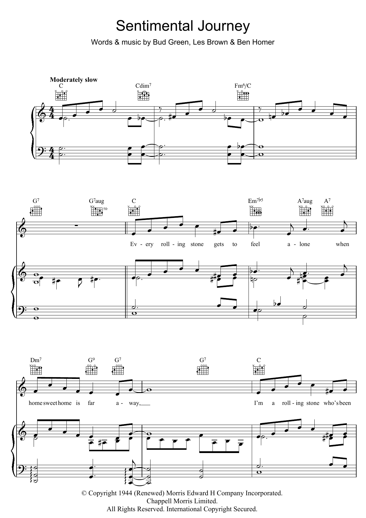 Download Bud Green Sentimental Journey Sheet Music and learn how to play Piano, Vocal & Guitar (Right-Hand Melody) PDF digital score in minutes