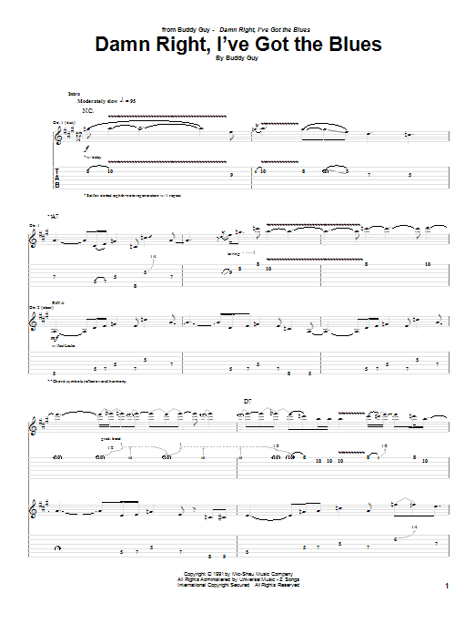 Download Buddy Guy Damn Right, I've Got The Blues Sheet Music and learn how to play Guitar Tab PDF digital score in minutes