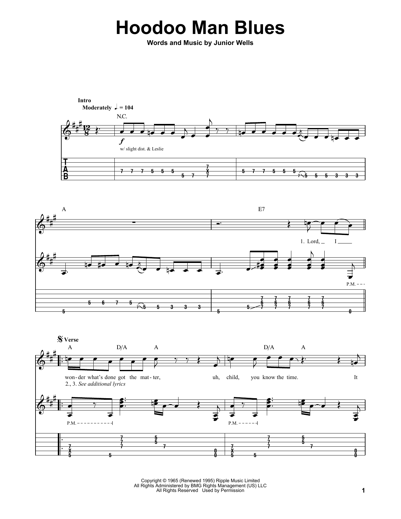 Download Buddy Guy Hoodoo Man Blues Sheet Music and learn how to play Guitar Tab Play-Along PDF digital score in minutes