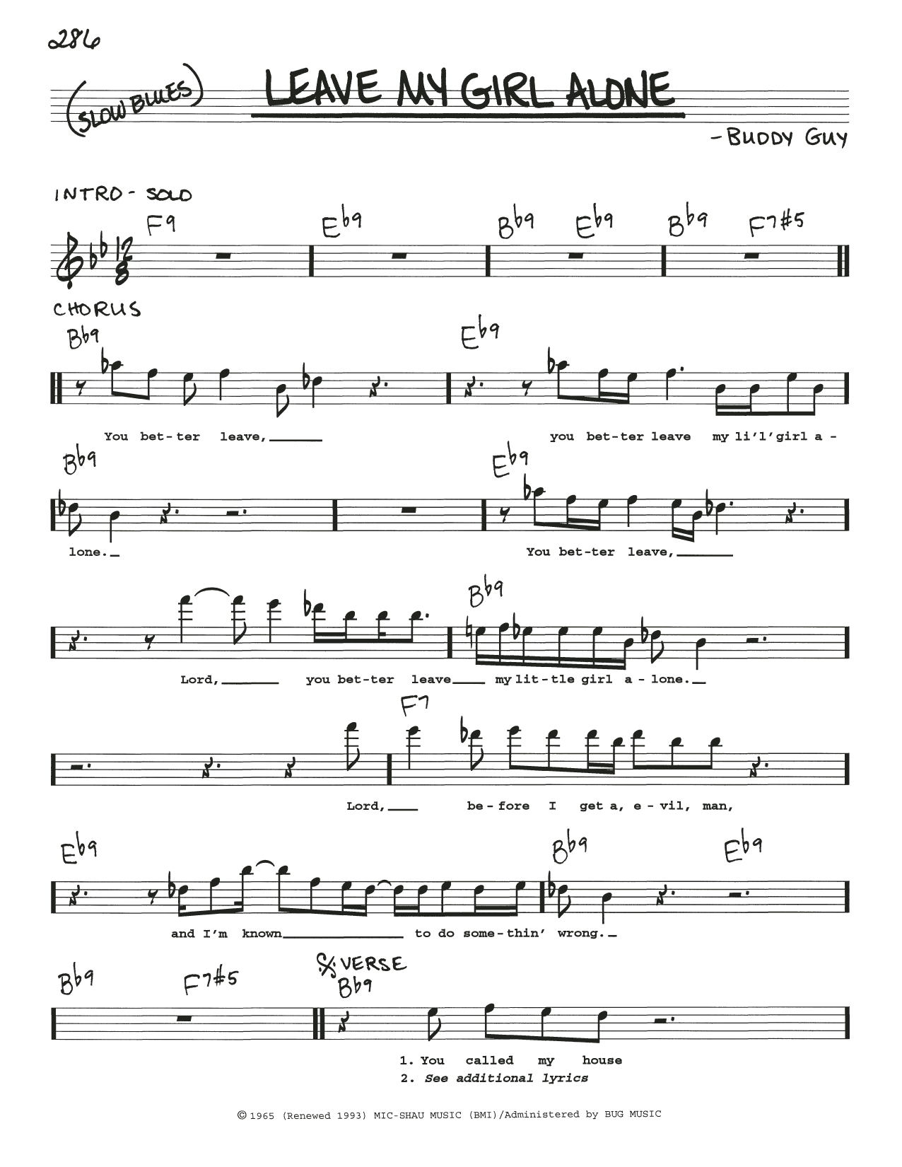 Download Buddy Guy Leave My Girl Alone Sheet Music and learn how to play Real Book – Melody, Lyrics & Chords PDF digital score in minutes