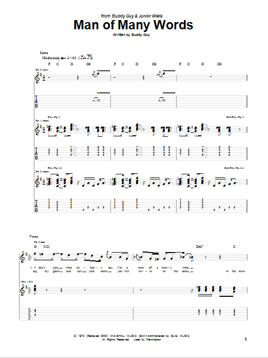 Download Buddy Guy Man Of Many Words Sheet Music and learn how to play Guitar Lead Sheet PDF digital score in minutes