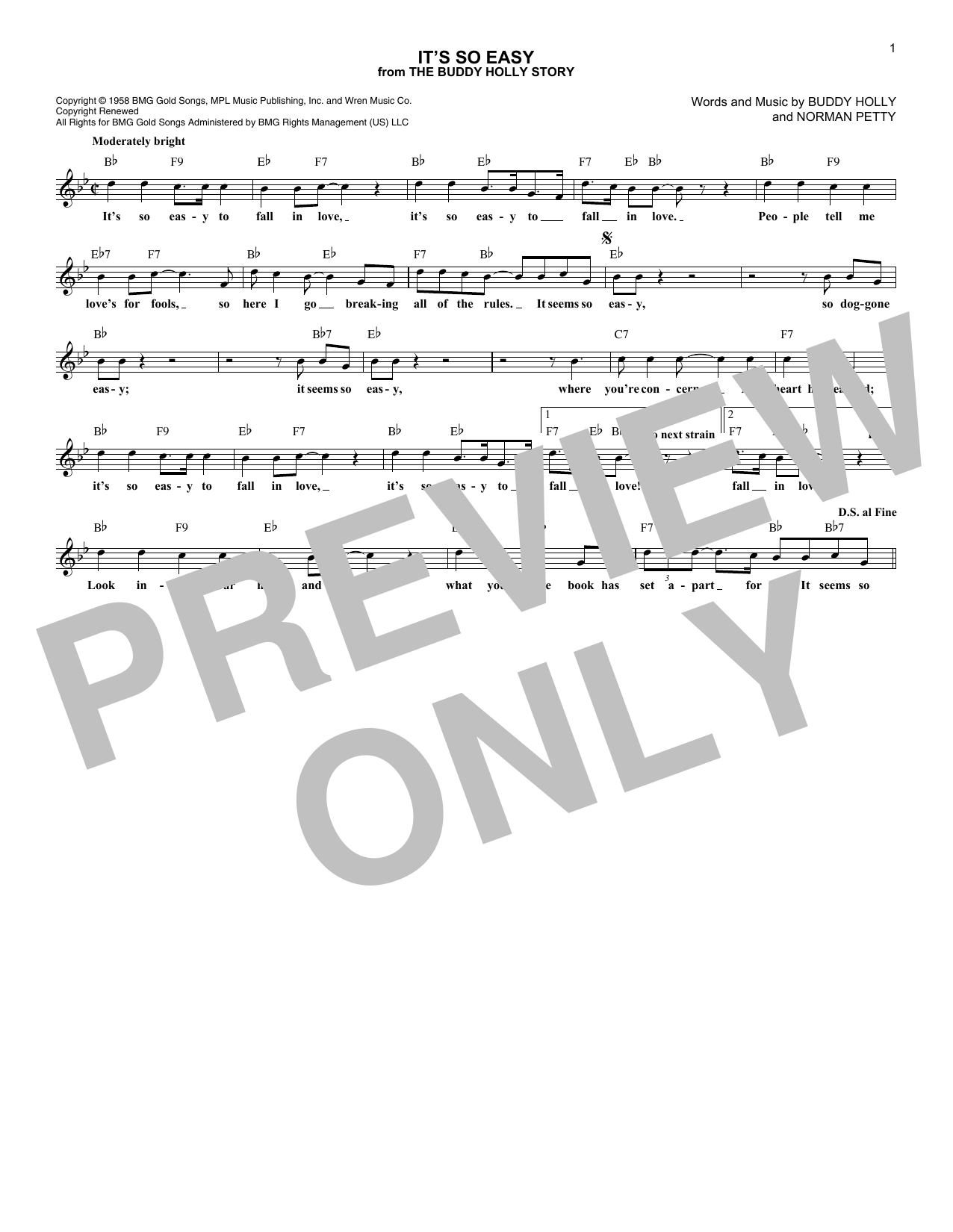 Download Buddy Holly & The Crickets It's So Easy Sheet Music and learn how to play Lyrics & Chords PDF digital score in minutes