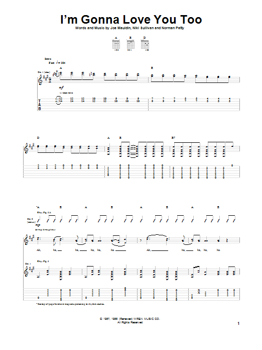 Download Buddy Holly I'm Gonna Love You Too Sheet Music and learn how to play Guitar Tab PDF digital score in minutes