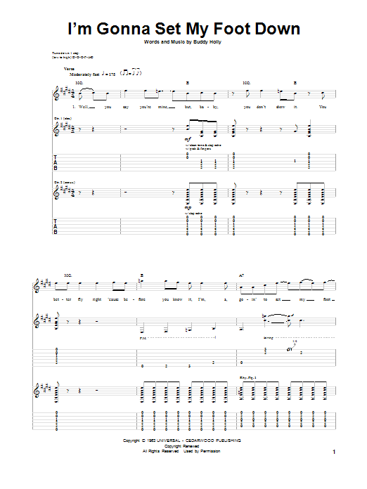 Download Buddy Holly I'm Gonna Set My Foot Down Sheet Music and learn how to play Guitar Tab PDF digital score in minutes