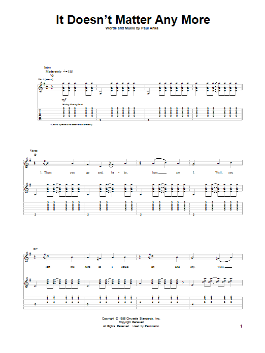 Download Buddy Holly It Doesn't Matter Any More Sheet Music and learn how to play Guitar Tab PDF digital score in minutes