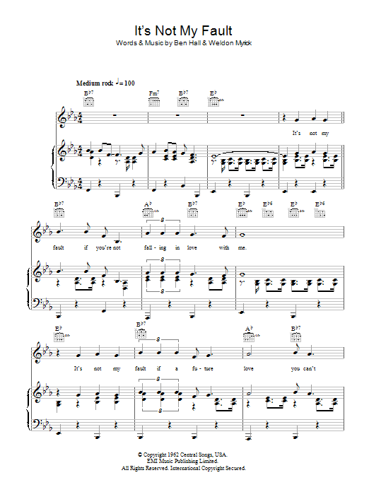 Download Buddy Holly It's Not My Fault Sheet Music and learn how to play Piano, Vocal & Guitar (Right-Hand Melody) PDF digital score in minutes