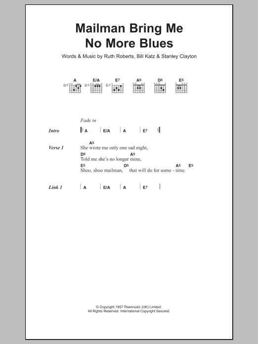 Download Buddy Holly Mailman Bring Me No More Blues Sheet Music and learn how to play Lyrics & Chords PDF digital score in minutes