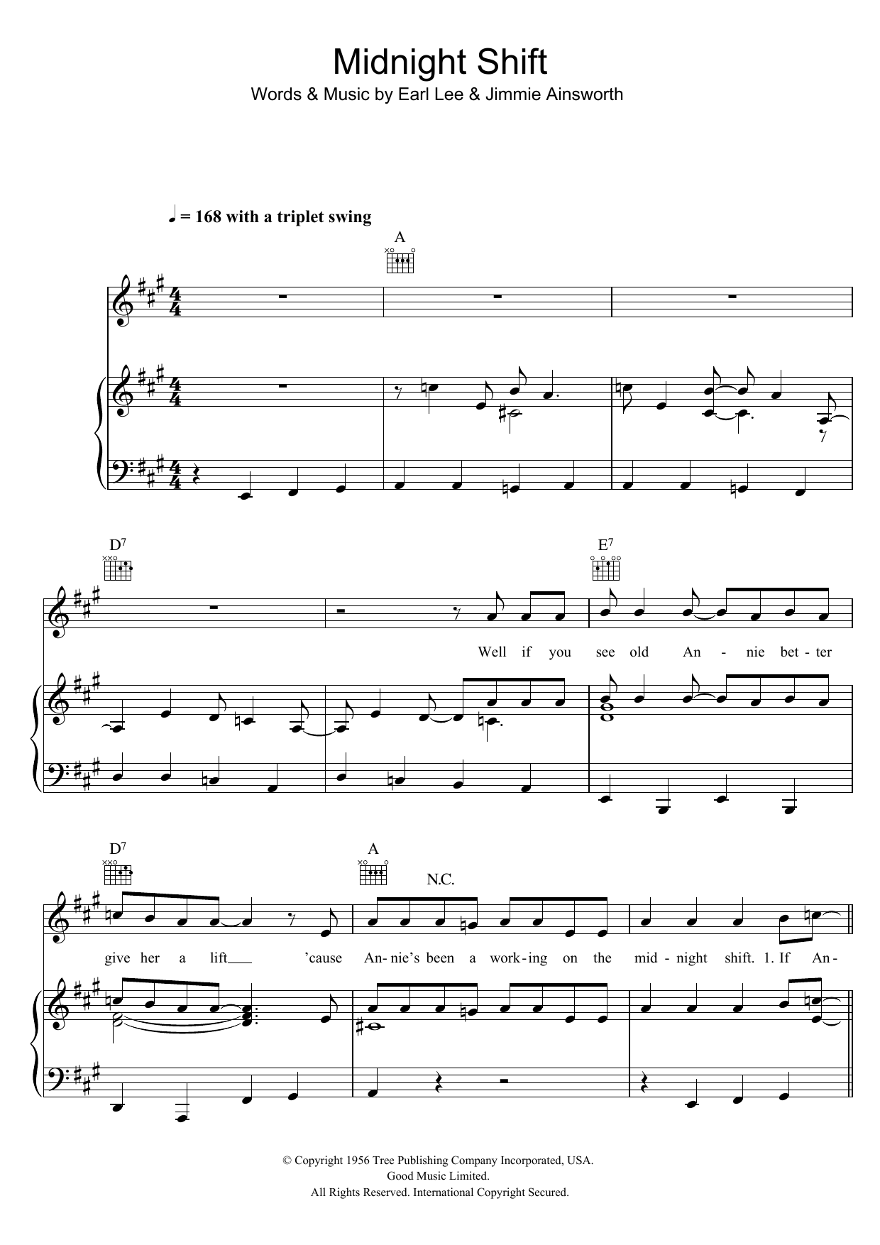 Download Buddy Holly Midnight Shift Sheet Music and learn how to play Piano, Vocal & Guitar (Right-Hand Melody) PDF digital score in minutes