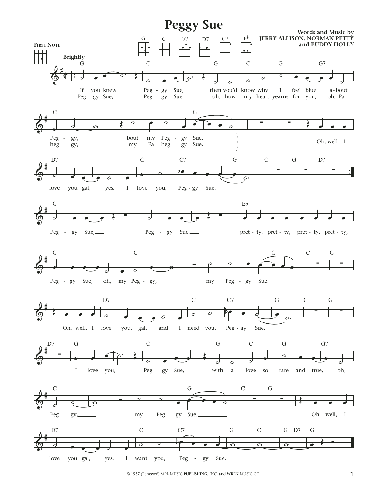 Download Buddy Holly Peggy Sue Sheet Music and learn how to play Ukulele PDF digital score in minutes