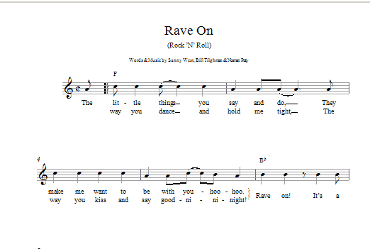 Download Buddy Holly Rave On Sheet Music and learn how to play Melody Line, Lyrics & Chords PDF digital score in minutes