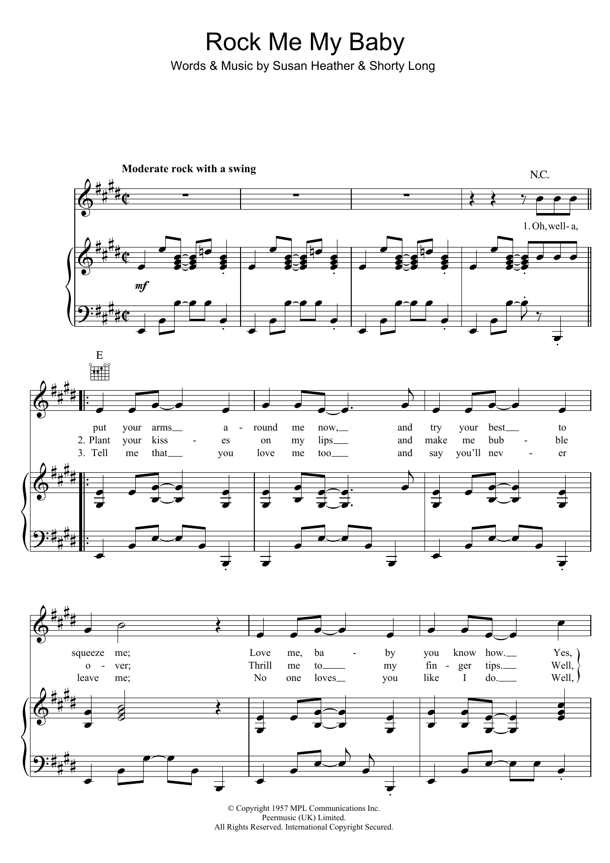 Download Buddy Holly Rock Me My Baby Sheet Music and learn how to play Piano, Vocal & Guitar (Right-Hand Melody) PDF digital score in minutes
