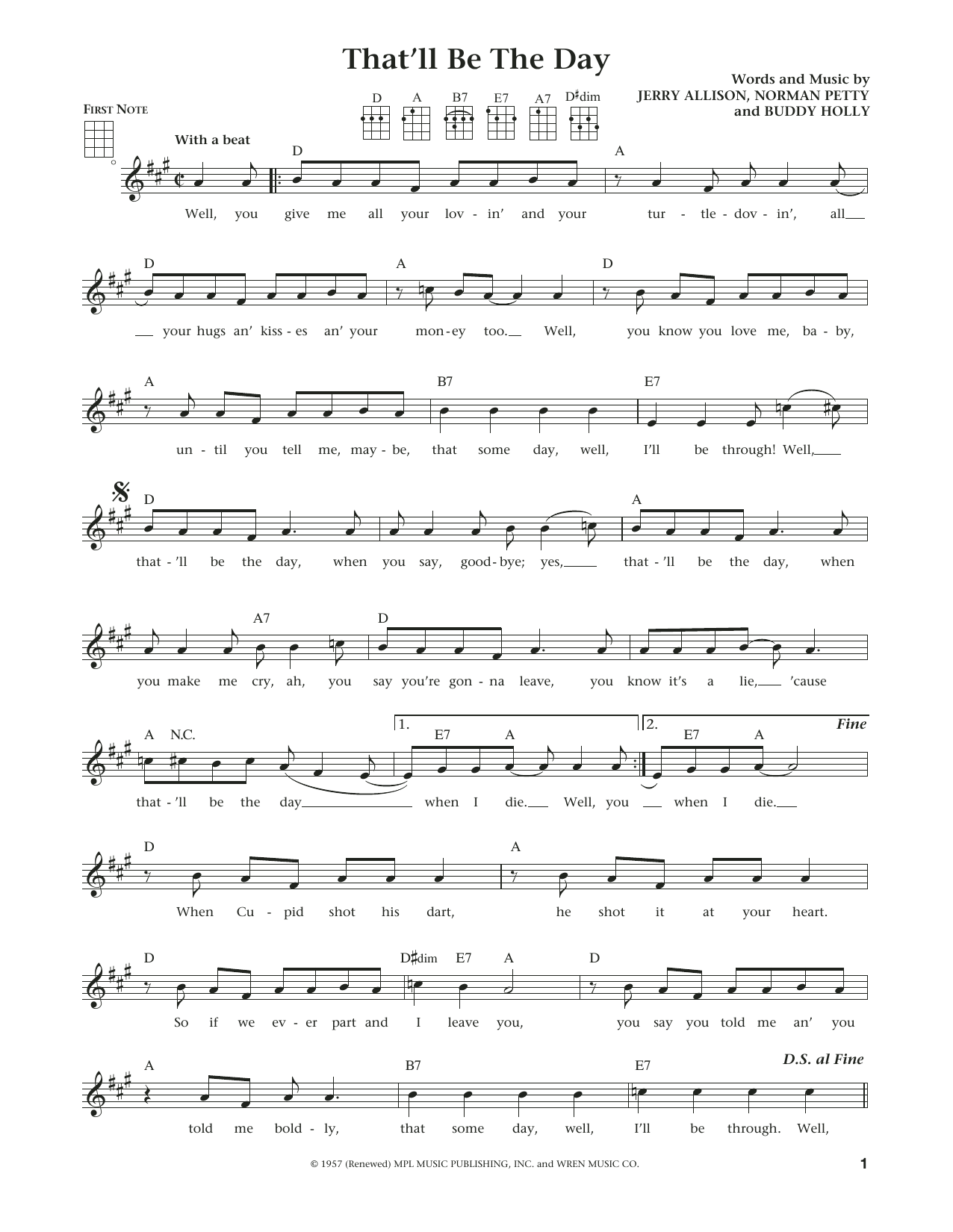 Download Buddy Holly That'll Be The Day Sheet Music and learn how to play Ukulele PDF digital score in minutes