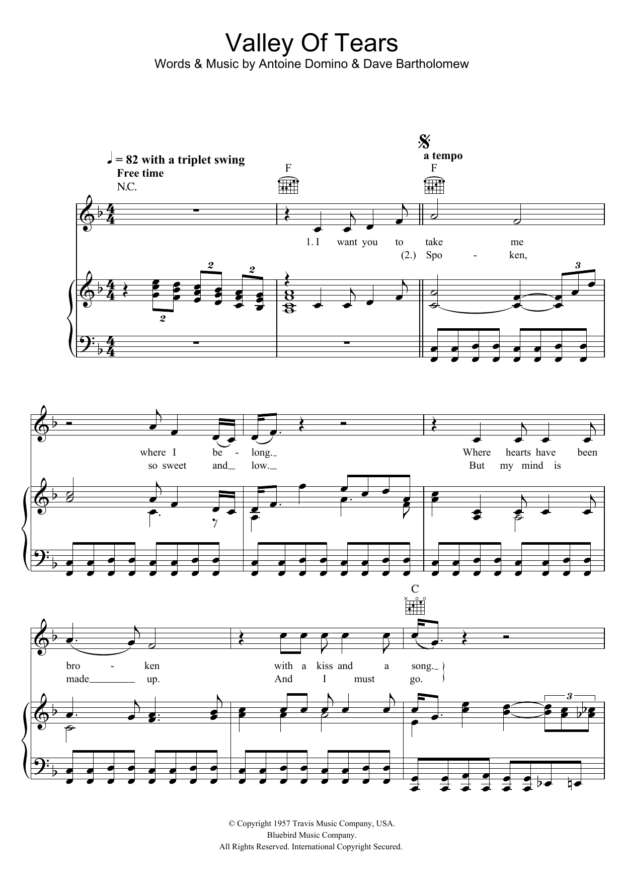 Download Buddy Holly Valley Of Tears Sheet Music and learn how to play Piano, Vocal & Guitar (Right-Hand Melody) PDF digital score in minutes