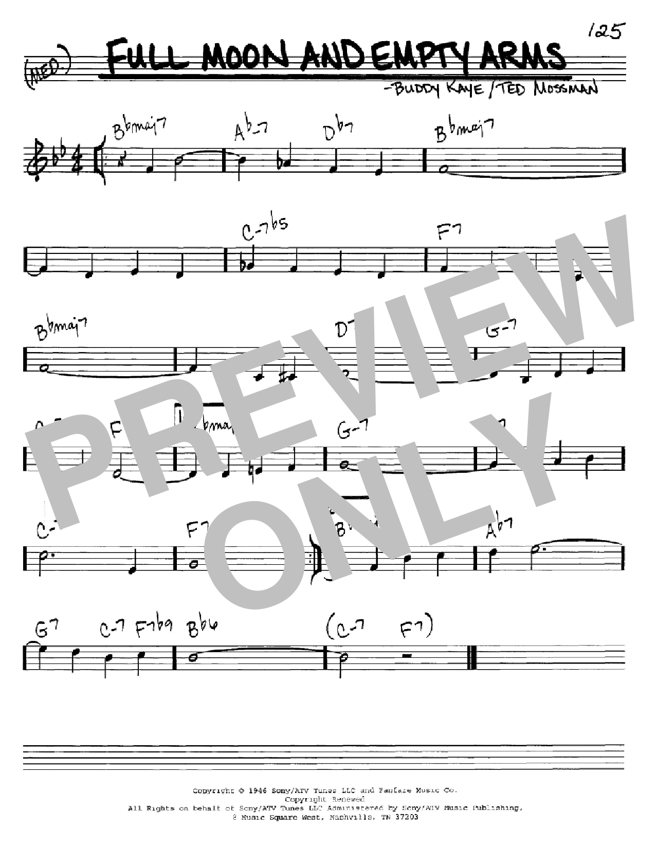 Download Buddy Kaye Full Moon And Empty Arms Sheet Music and learn how to play Real Book – Melody & Chords – C Instruments PDF digital score in minutes