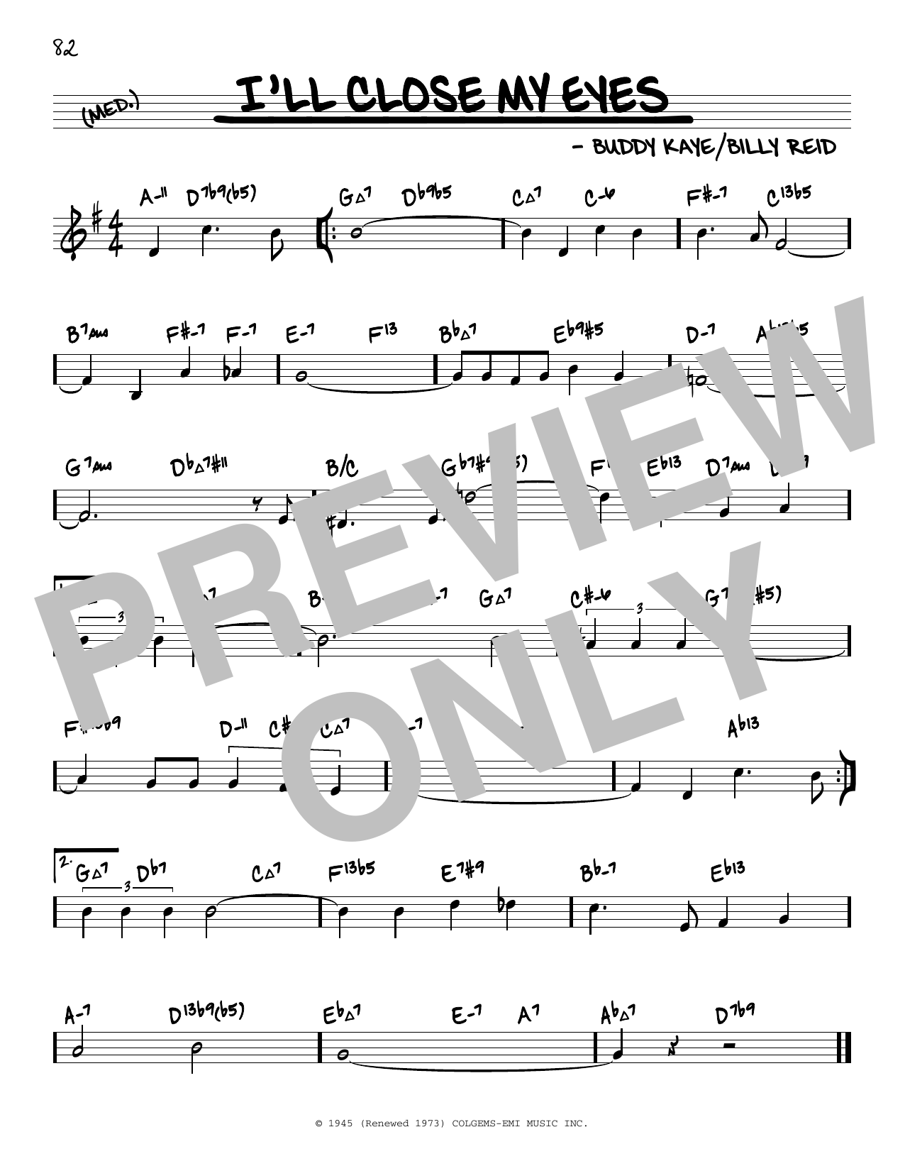 Download Buddy Kaye I'll Close My Eyes (arr. David Hazeltine) Sheet Music and learn how to play Real Book – Enhanced Chords PDF digital score in minutes