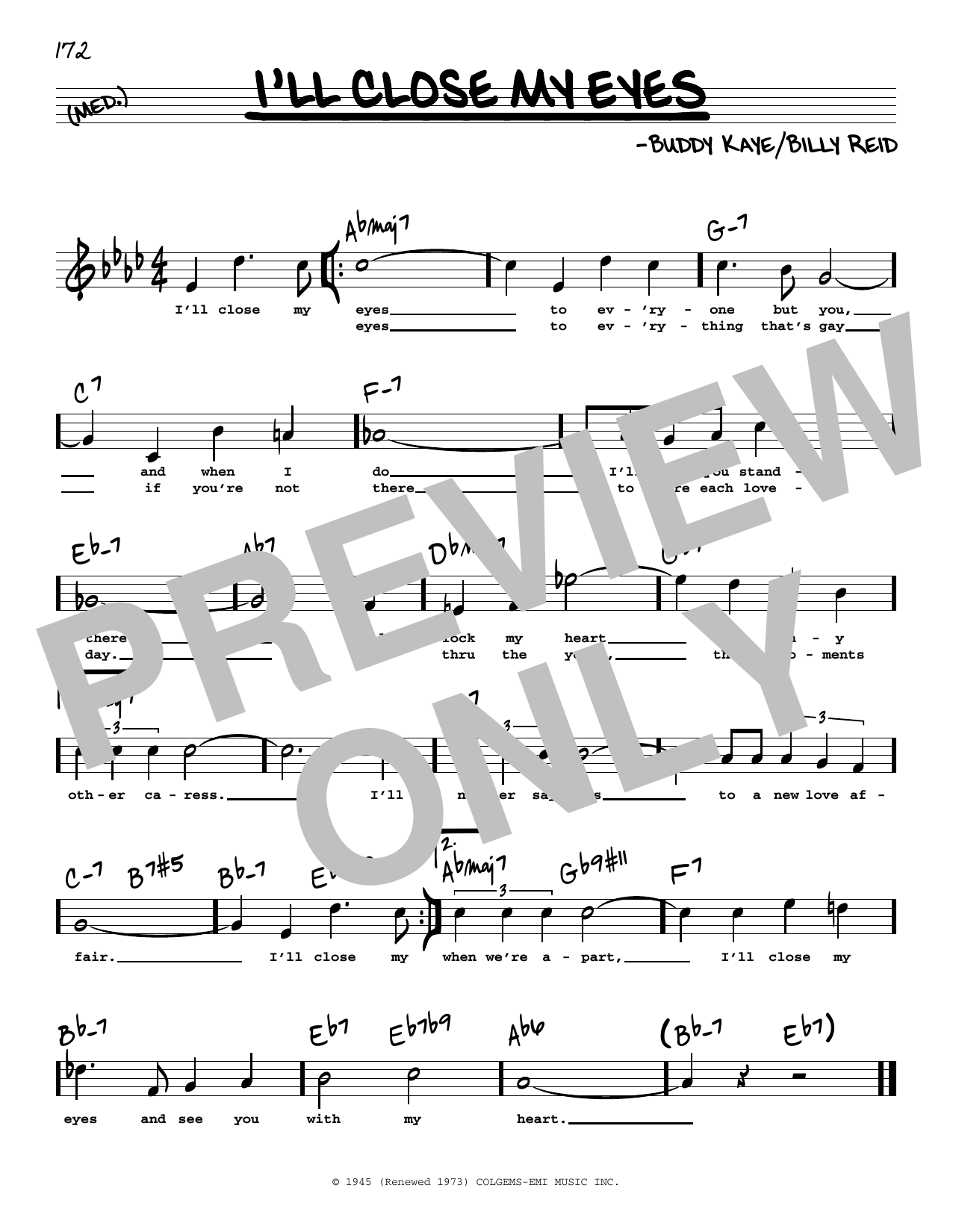 Download Buddy Kaye I'll Close My Eyes (High Voice) Sheet Music and learn how to play Real Book – Melody, Lyrics & Chords PDF digital score in minutes