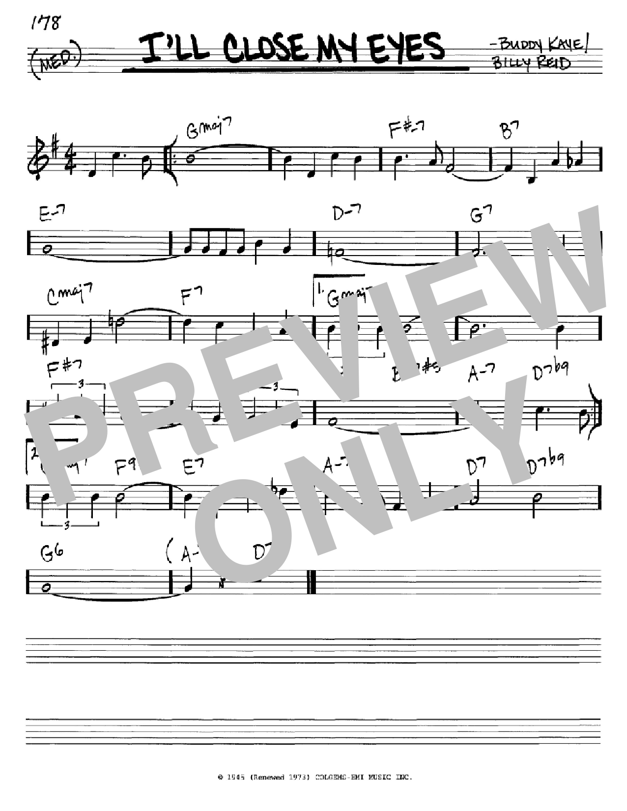 Download Buddy Kaye I'll Close My Eyes Sheet Music and learn how to play Real Book - Melody & Chords - C Instruments PDF digital score in minutes