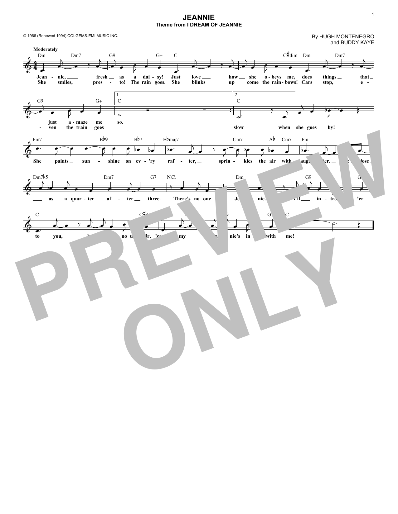 Download Buddy Kaye Jeannie (from I Dream Of Jeannie) Sheet Music and learn how to play Lead Sheet / Fake Book PDF digital score in minutes