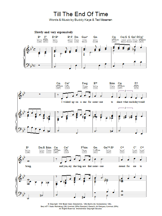 Download Buddy Kaye Till The End Of Time Sheet Music and learn how to play Piano, Vocal & Guitar (Right-Hand Melody) PDF digital score in minutes