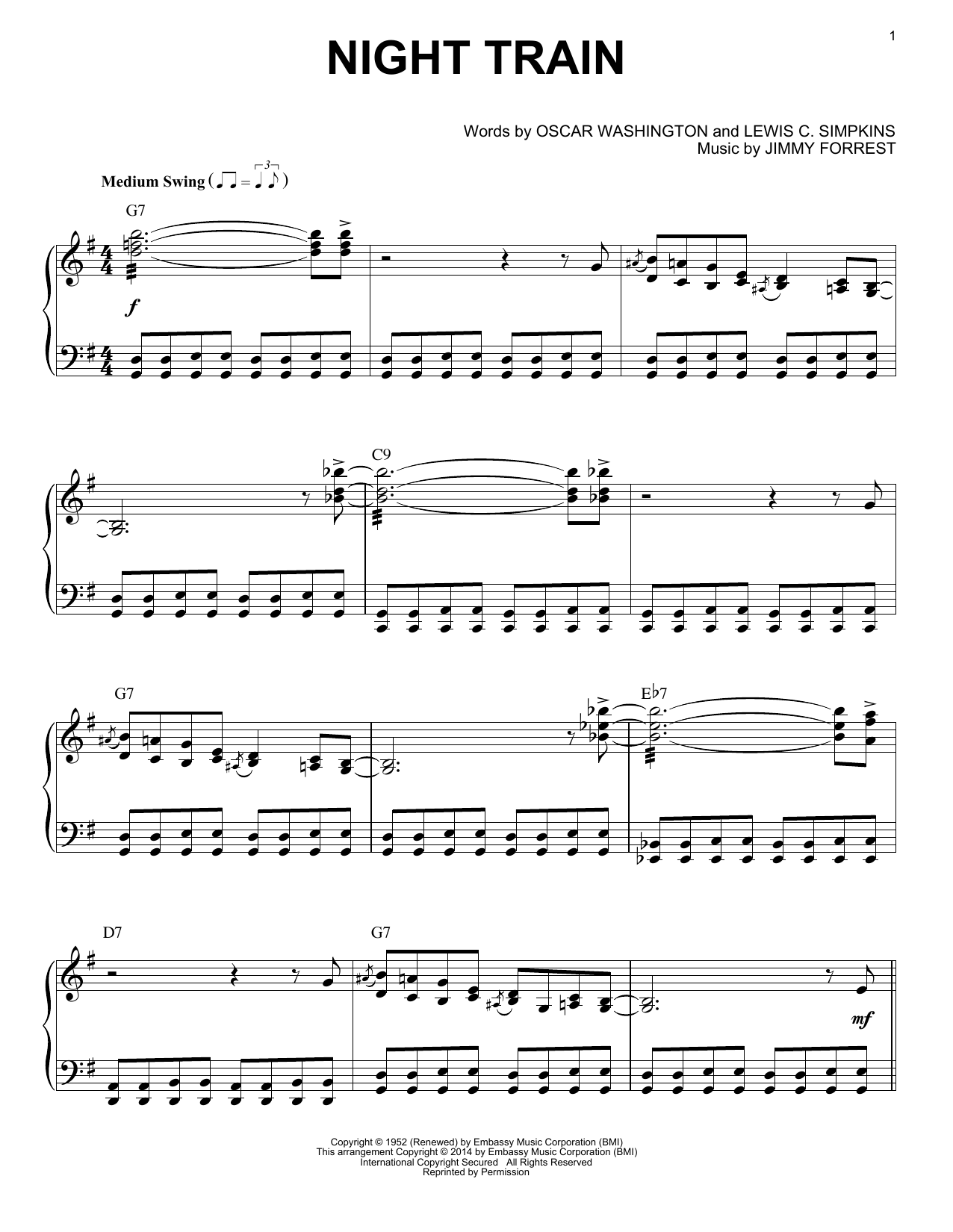 Download Buddy Morrlow Night Train Sheet Music and learn how to play Piano PDF digital score in minutes