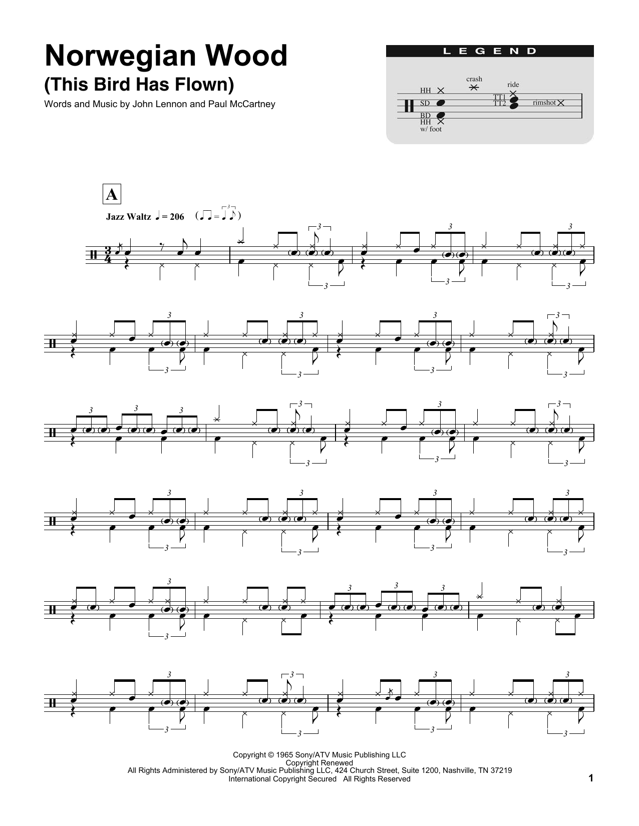 Download Buddy Rich Norwegian Wood (This Bird Has Flown) Sheet Music and learn how to play Drums Transcription PDF digital score in minutes